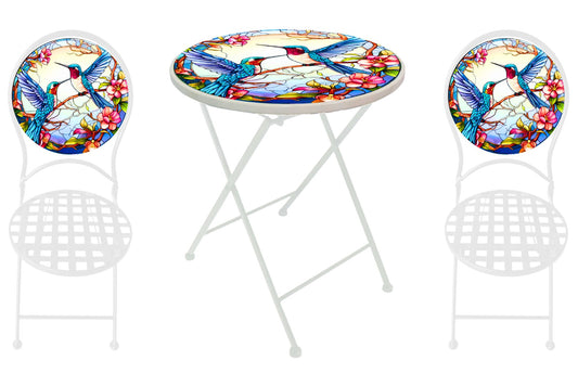 Metal Table & Chair Set Printed Hummingbird