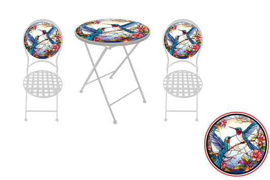 Metal Table & Chair Set Printed Hummingbird