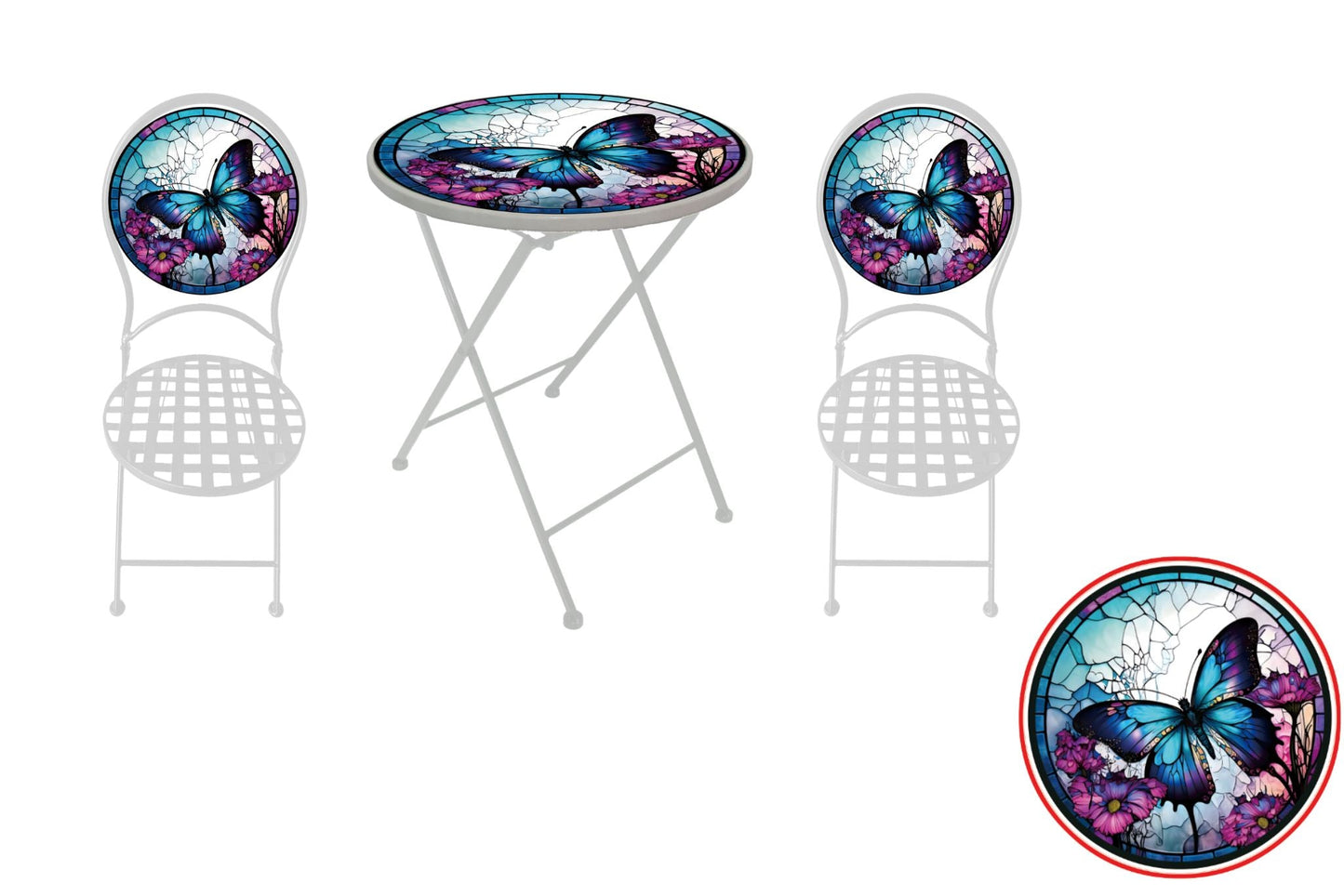 Metal Table & Chair Set Printed Butterfly