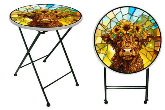 Metal Printed Side Table Highland Cow 46cm