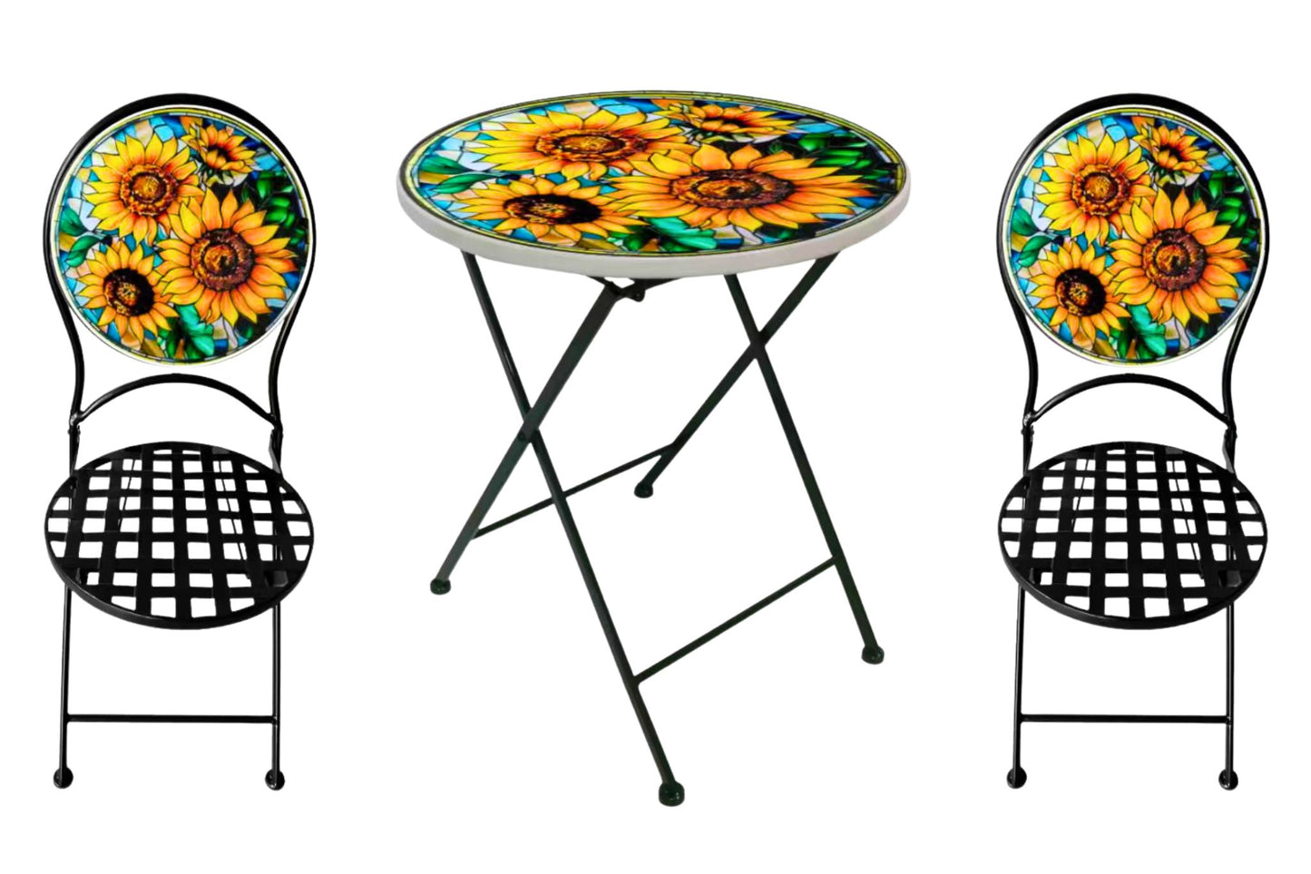 Metal Table & Chairs Set Printed Sunflower