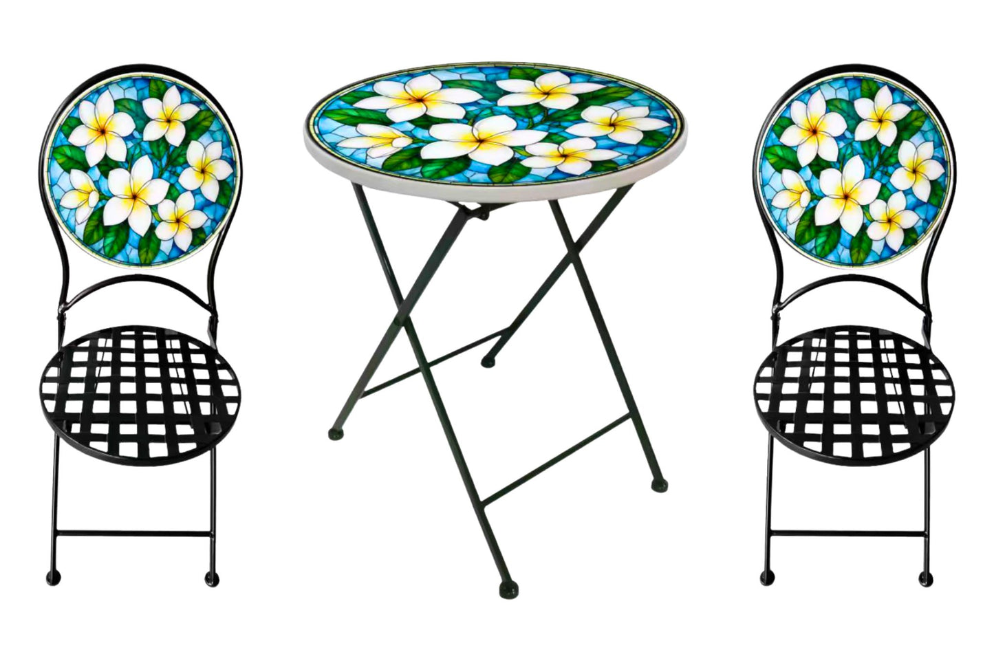 Metal Table & Chairs Set Printed Frangipani