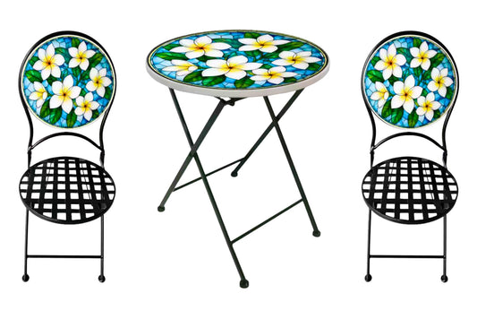 Metal Table & Chairs Set Printed Frangipani