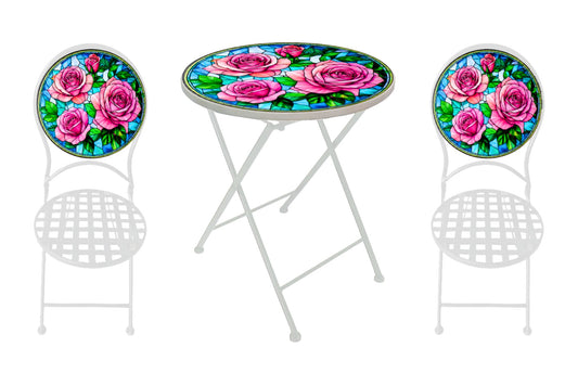 Metal Table & Chairs Set Printed Rose