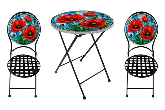 Metal Table & Chairs Set Printed Poppy