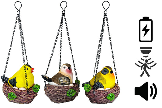 Hanging Bird Nest w/Sensor Sound B/O 34x14cm 3 Asstd