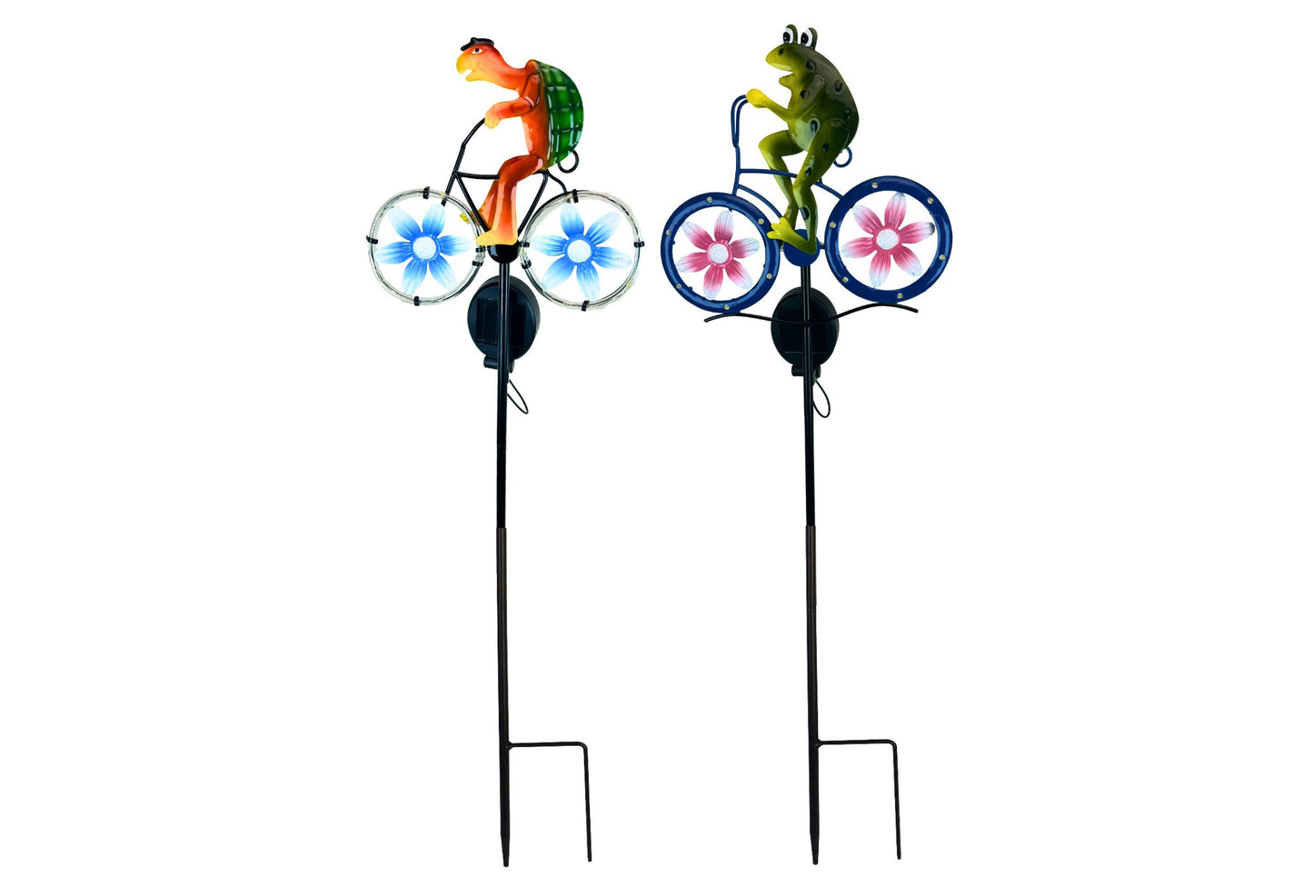 Solar Turtle/Frog Riding Bicycle Stake 93x24cm 2 Asstd PDQ