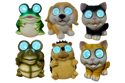 Resin Statues Animals w/Solar Light 12cm 6 Asstd PDQ