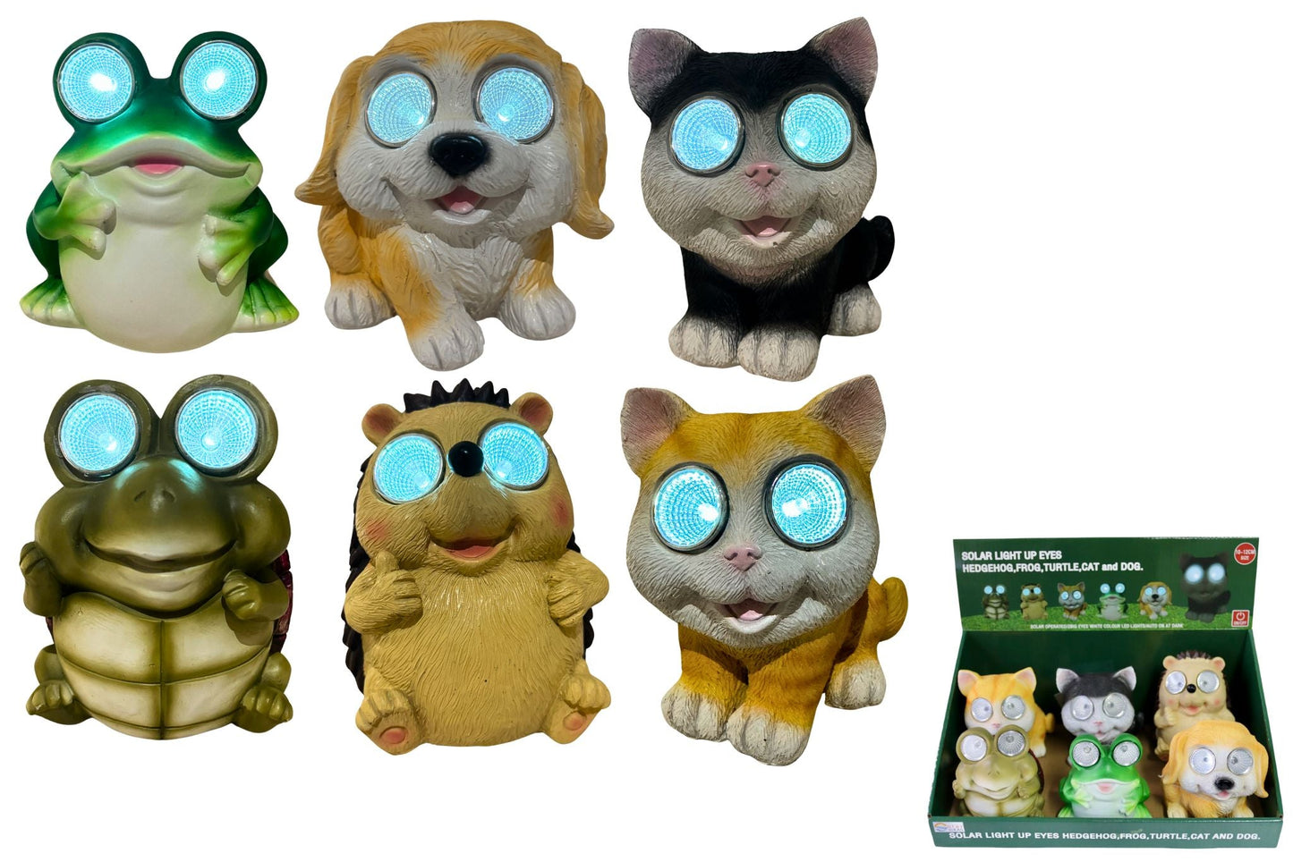 Resin Statues Animals w/Solar Light 12cm 6 Asstd PDQ