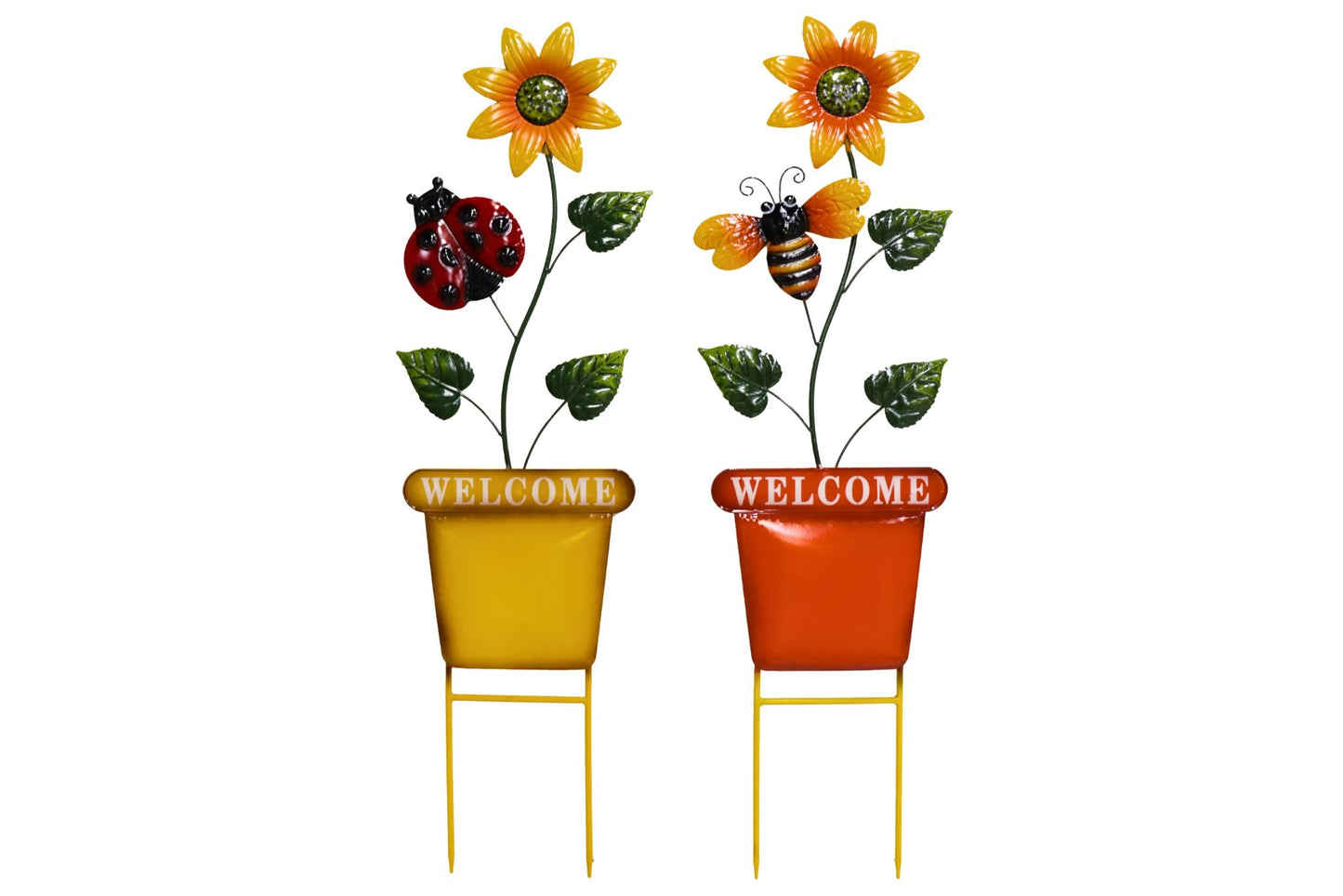 Metal Pot Bee Ladybug Garden Stake 100cm 2 Asstd