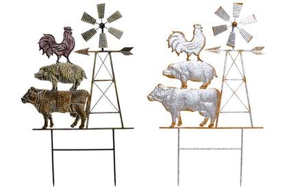 Metal Farm Animals w/Windmill Garden Stake 79cm 2 Asstd