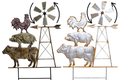 Metal Farm Animals w/Windmill Garden Stake 79cm 2 Asstd