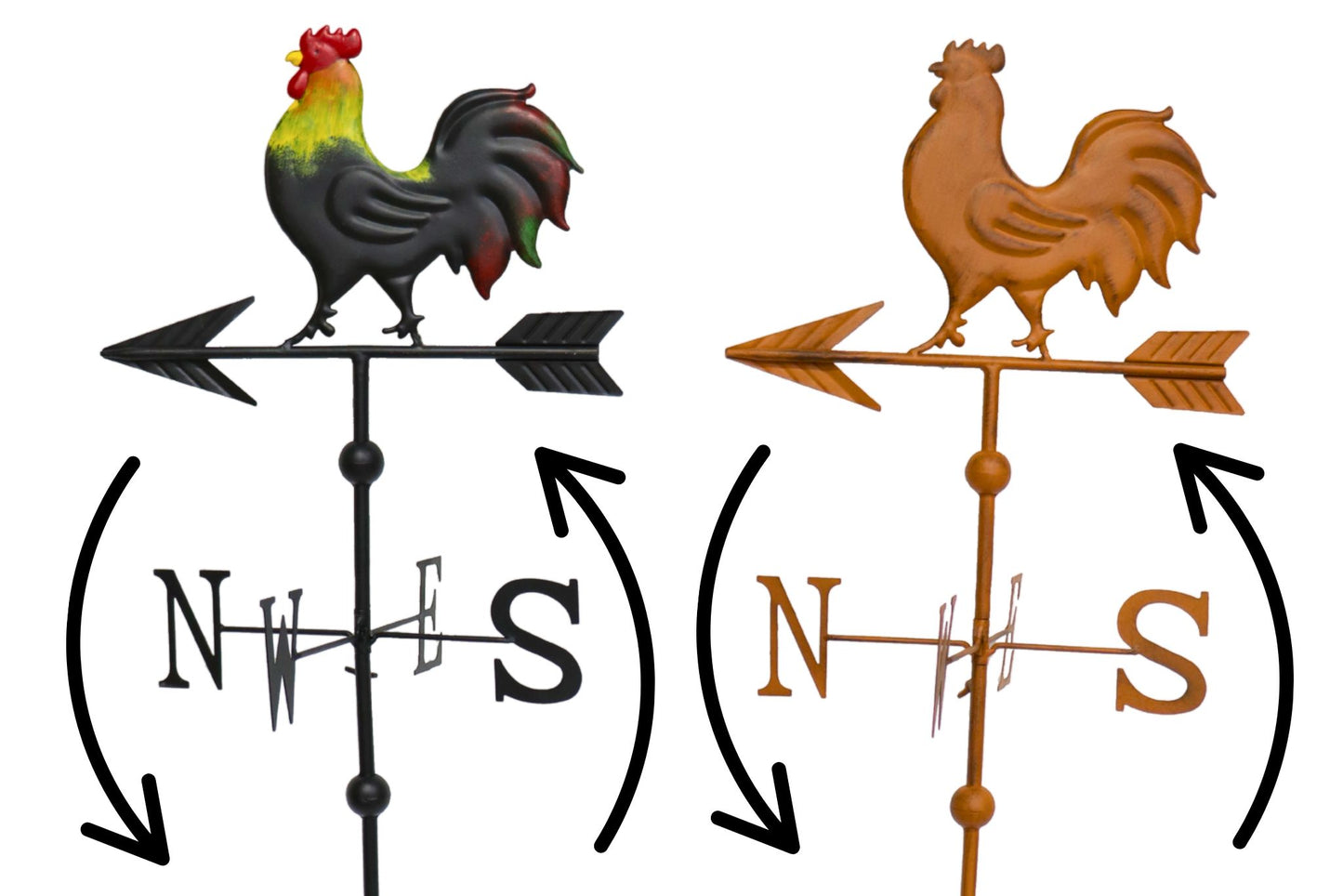 Metal Rooster Decorative Wind Vane Garden Stake 102cm 2 Asstd