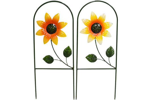 Metal Garden Stake Fence Sunflower 58cm 2 Asstd