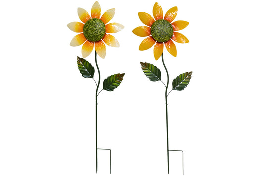 Metal Large Sunflower Garden Stake 114cm 2 Asstd