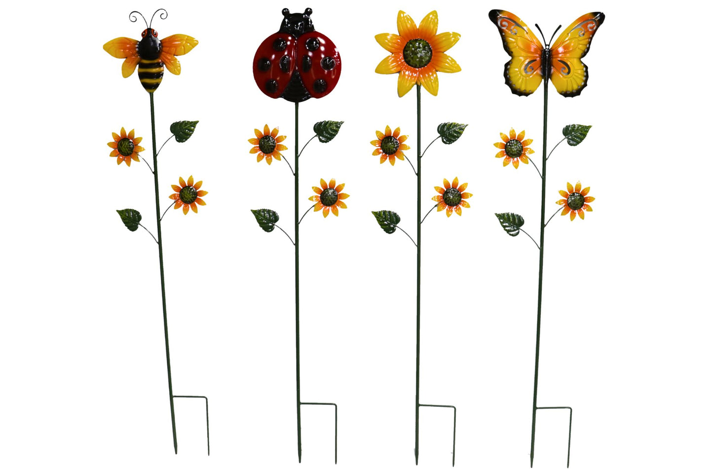 Metal Garden Stake Bee/Ladybug/Sunflower/Butterfly 100cm 4 Asstd Stake Stand Included
