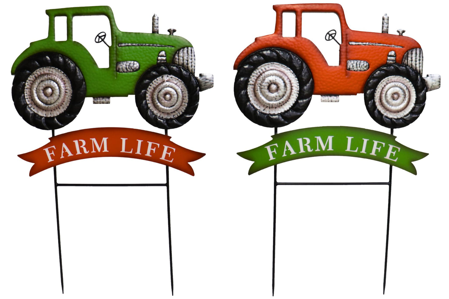 Metal Garden Stake Tractor Farm Life 81cm 2 Asstd