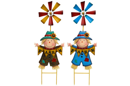 Metal Scarecrow w/Wind Spinner Garden Stake 128cm 2 Asstd
