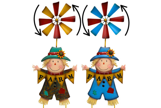 Metal Scarecrow w/Wind Spinner Garden Stake 128cm 2 Asstd