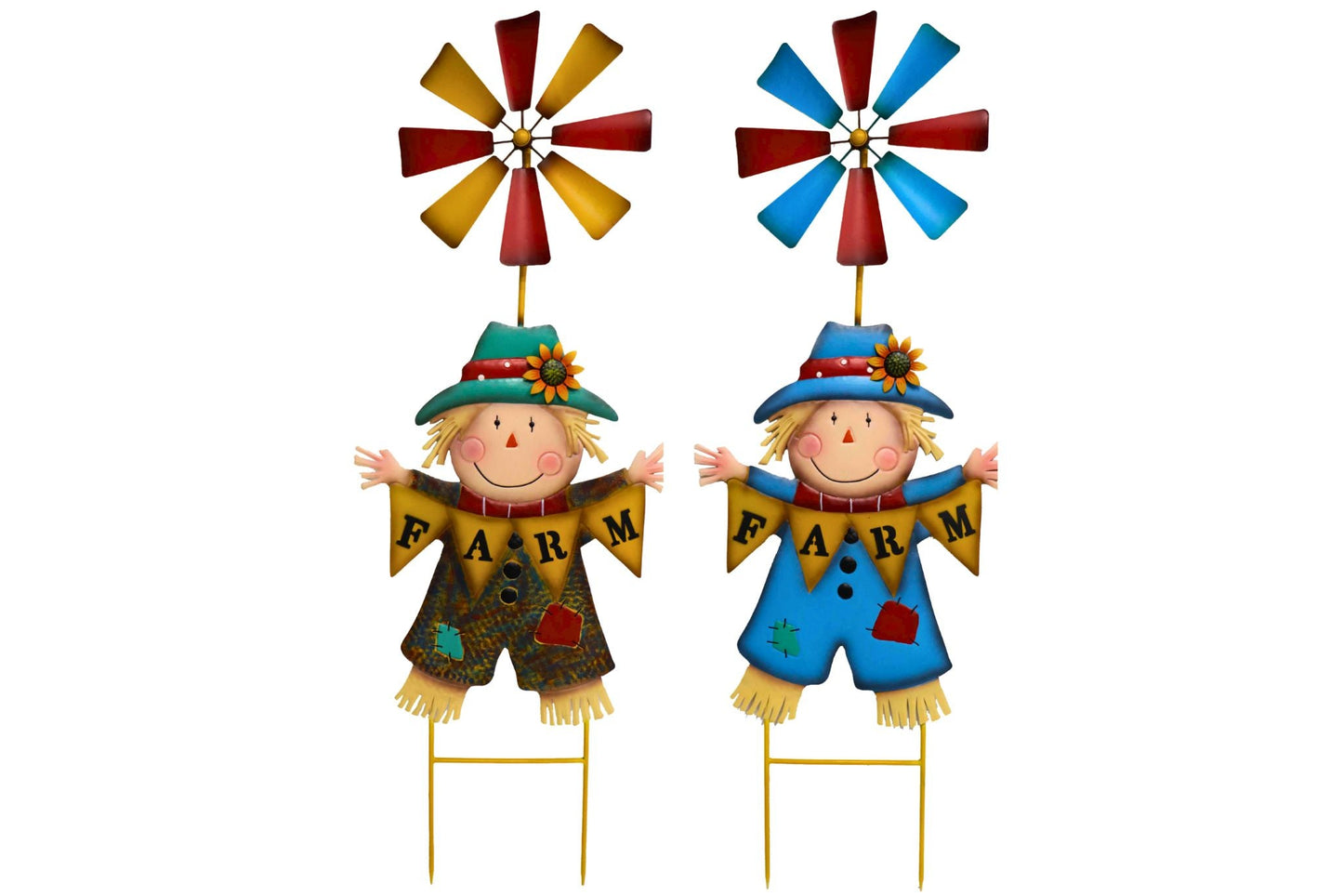 Metal Scarecrow w/Wind Spinner Garden Stake 128cm 2 Asstd