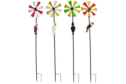 Metal Aust Birds Garden Stake w/Spinner 156cm 4 Asstd