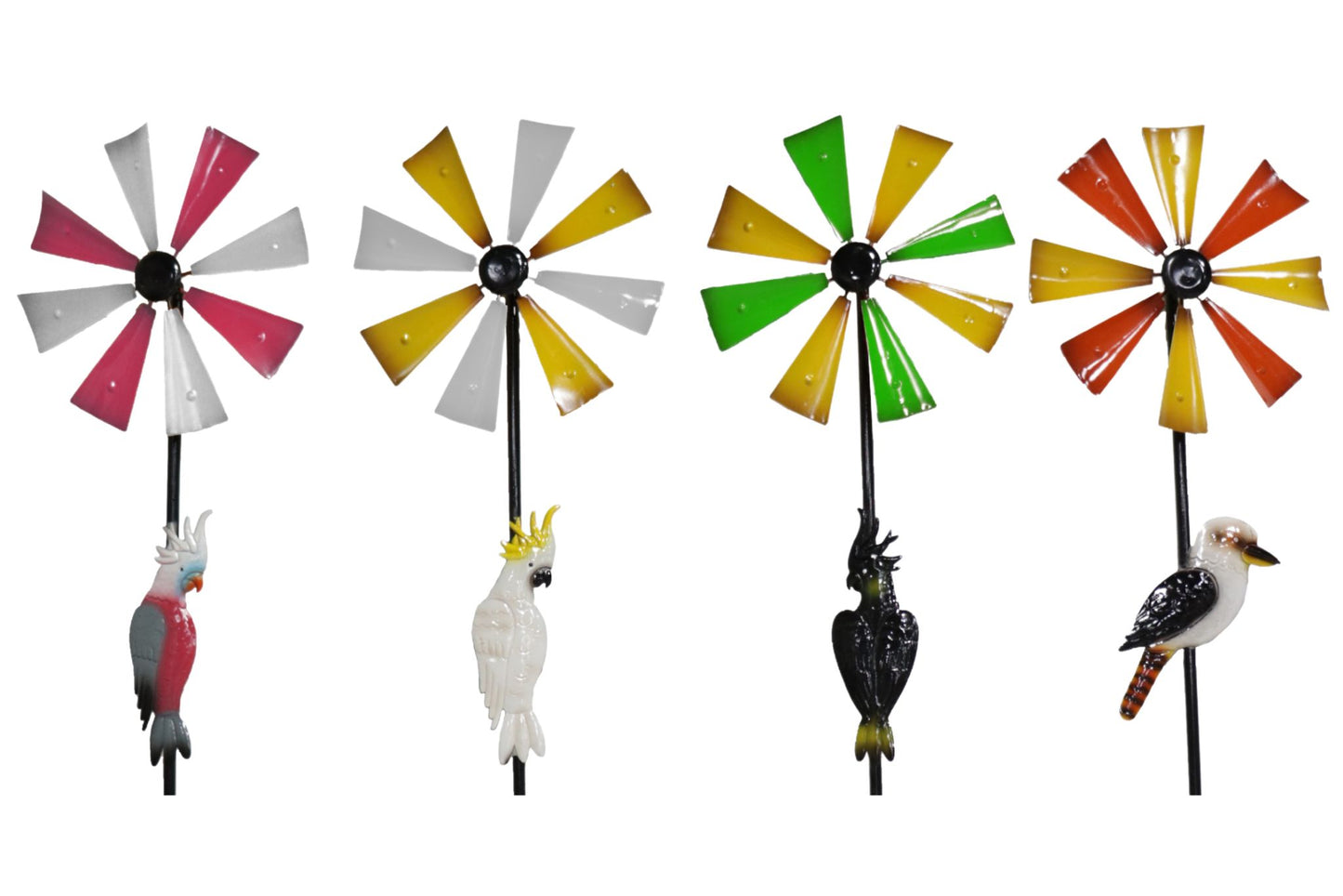 Metal Aust Birds Garden Stake w/Spinner 156cm 4 Asstd