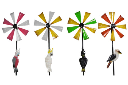 Metal Aust Birds Garden Stake w/Spinner 156cm 4 Asstd