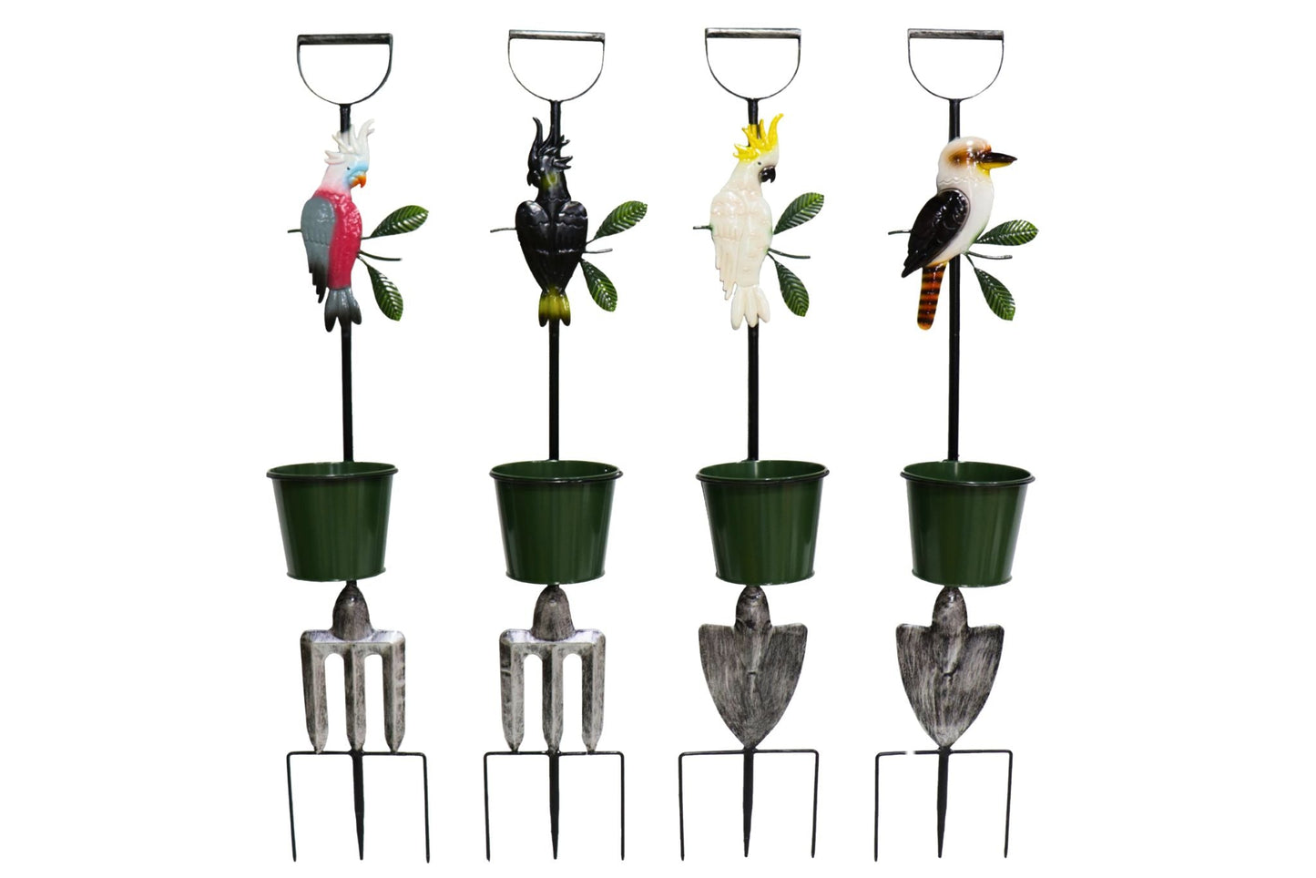 Metal Aust Birds Garden Stake w/Pot 102cm 4 Asstd
