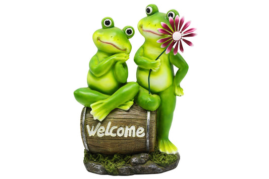 Resin Statue Frog w/Welcome Sign 27x20cm