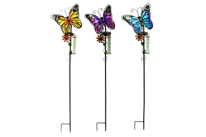 Metal Garden Stake Butterfly Rain Gauge w/Solar Light 95cm 3 Asstd PDQ