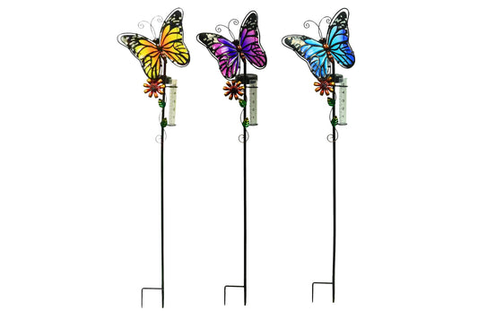 Metal Garden Stake Butterfly Rain Gauge w/Solar Light 95cm 3 Asstd PDQ