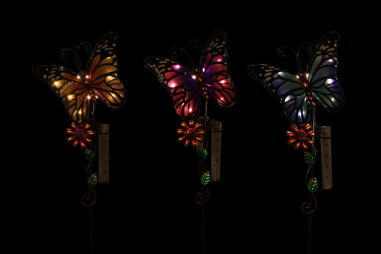 Metal Garden Stake Butterfly Rain Gauge w/Solar Light 95cm 3 Asstd PDQ