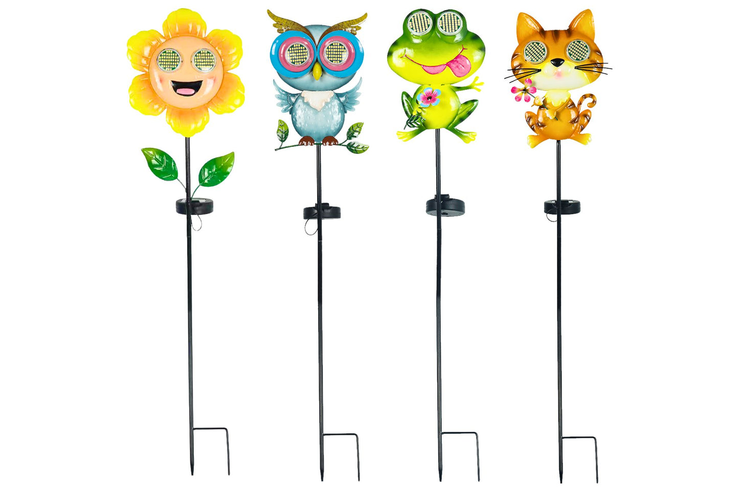 Solar Flower/Frog/Owl/Cat Stake With Animated Eyes 94cm 4 Asstd PDQ