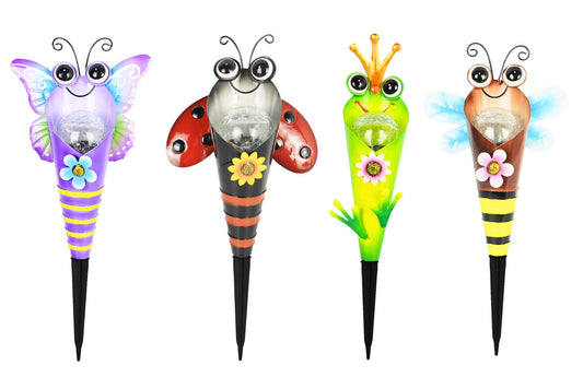 Metal Garden Stake Bee/Frog/Dragonfly/Butterfly w/Solar Light 36cm 4 Asstd PDQ