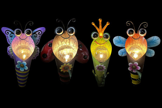 Metal Garden Stake Bee/Frog/Dragonfly/Butterfly w/Solar Light 36cm 4 Asstd PDQ