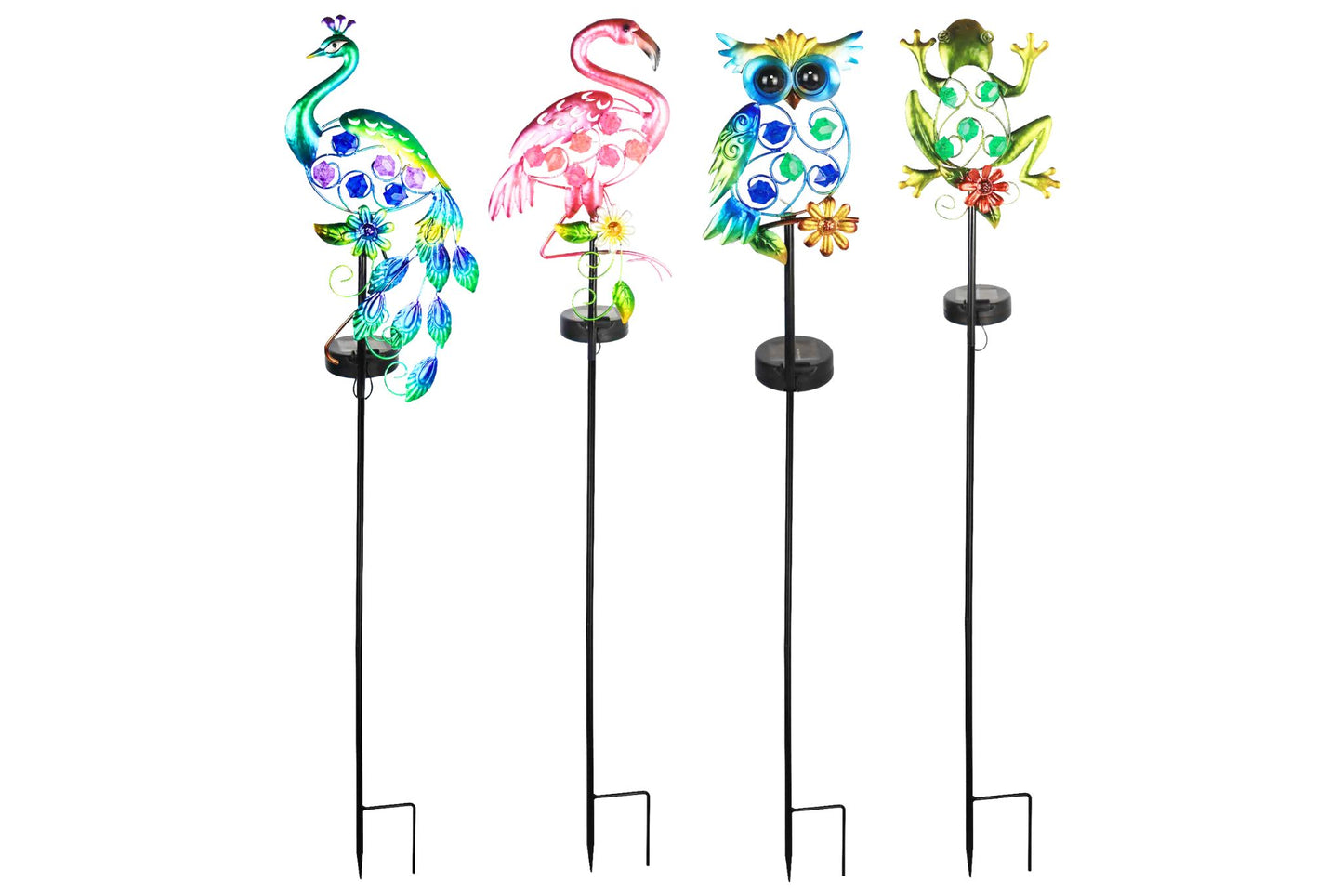 Solar Flamingo/Owl/Frog/Peacock Stake 80cm 4 Asstd