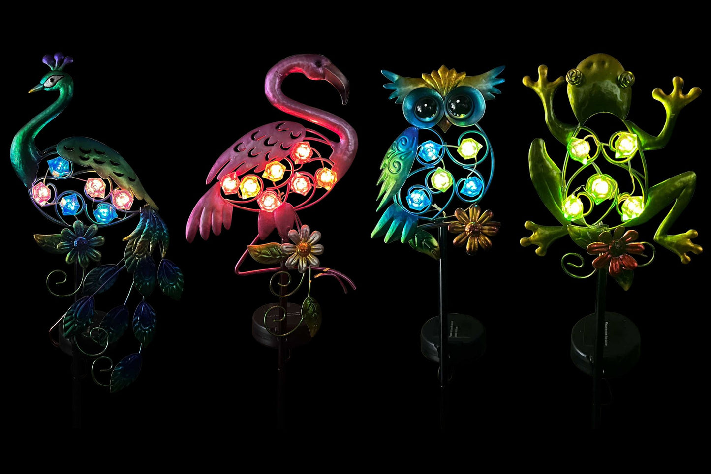 Solar Flamingo/Owl/Frog/Peacock Stake 80cm 4 Asstd