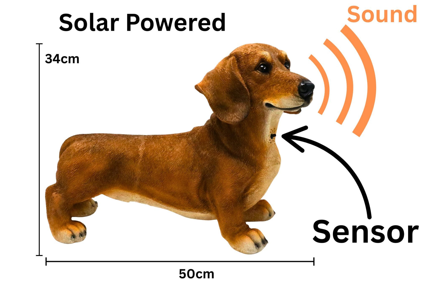 Resin Animal w/Sensor Sound Dachshund Brn 50x34cm
