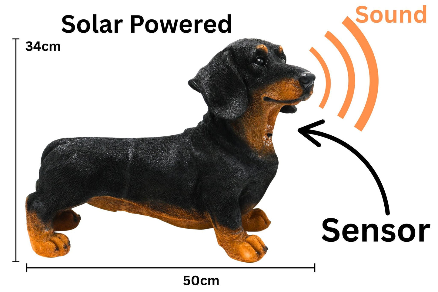 Resin Animal w/Sensor Sound Dachshund Blk 50x34cm