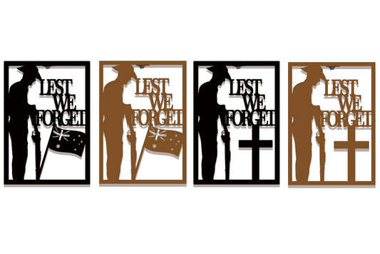 Anzac Wall Art Soldier/Cross Black/Rust 50x35cm 4 Asstd