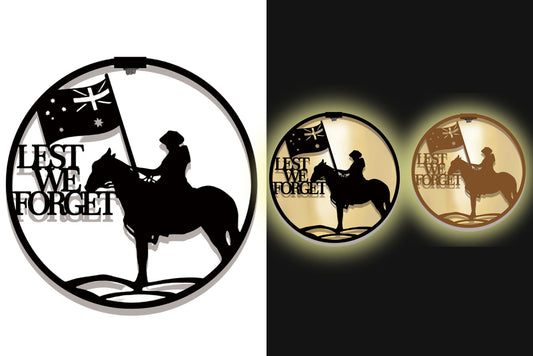 Anzac Wall Art Solar Round Soldier Horse 40cm/35cm 2 Asstd