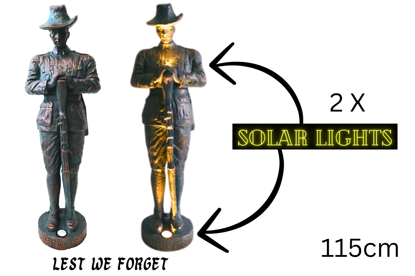 Statue Anzac Soldier Standing w/Solar Lights 115cm
