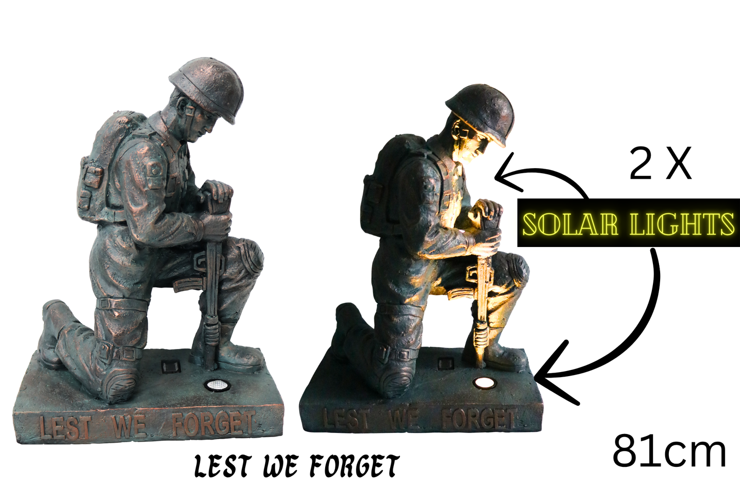 Anzac Soldier Statue Kneeling w/Solar Lights 81cm