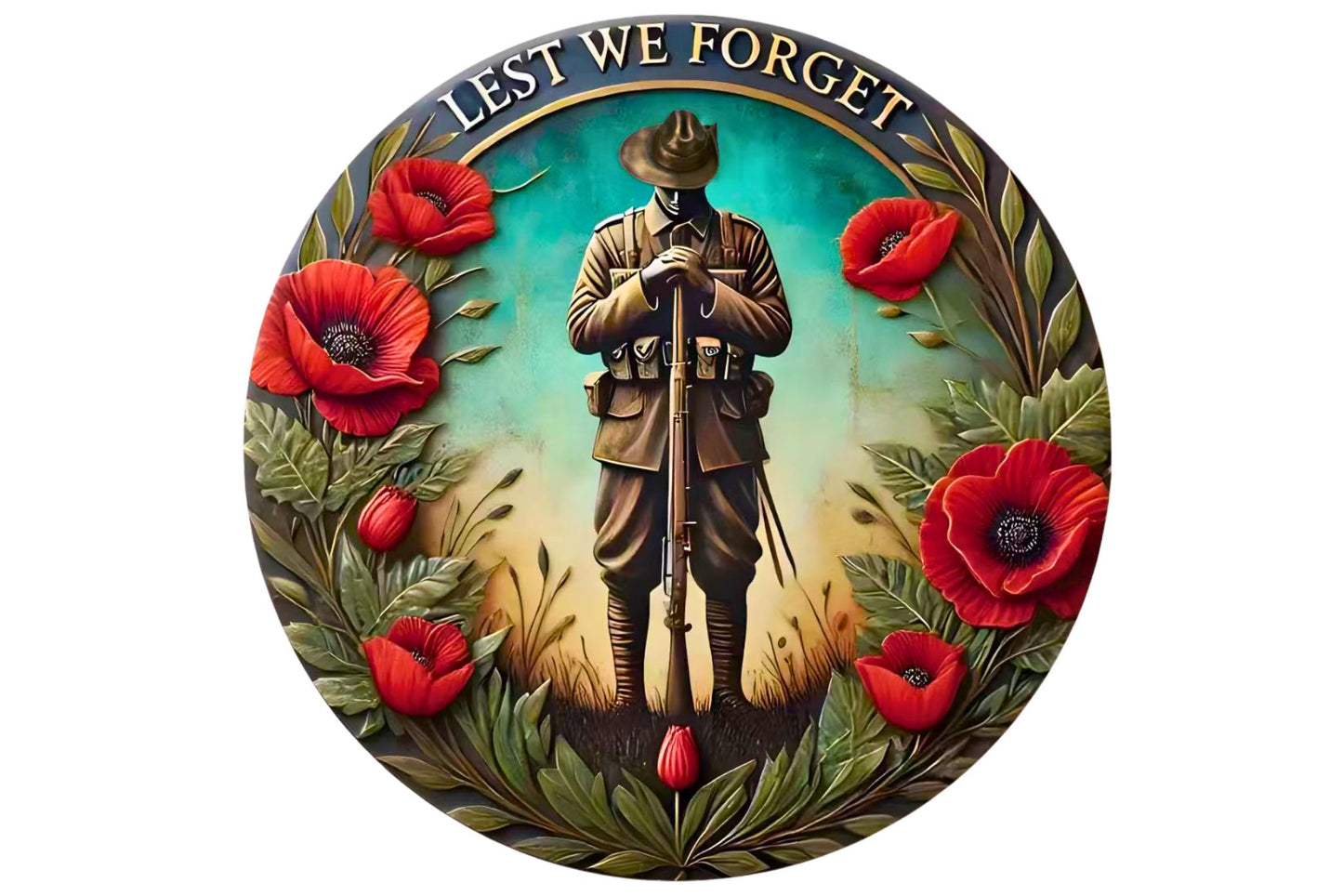Anzac Metal Wall Art Embossed Solider 40cm