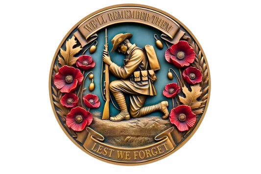 Anzac Metal Wall Art Embossed Kneeling Solider 40cm