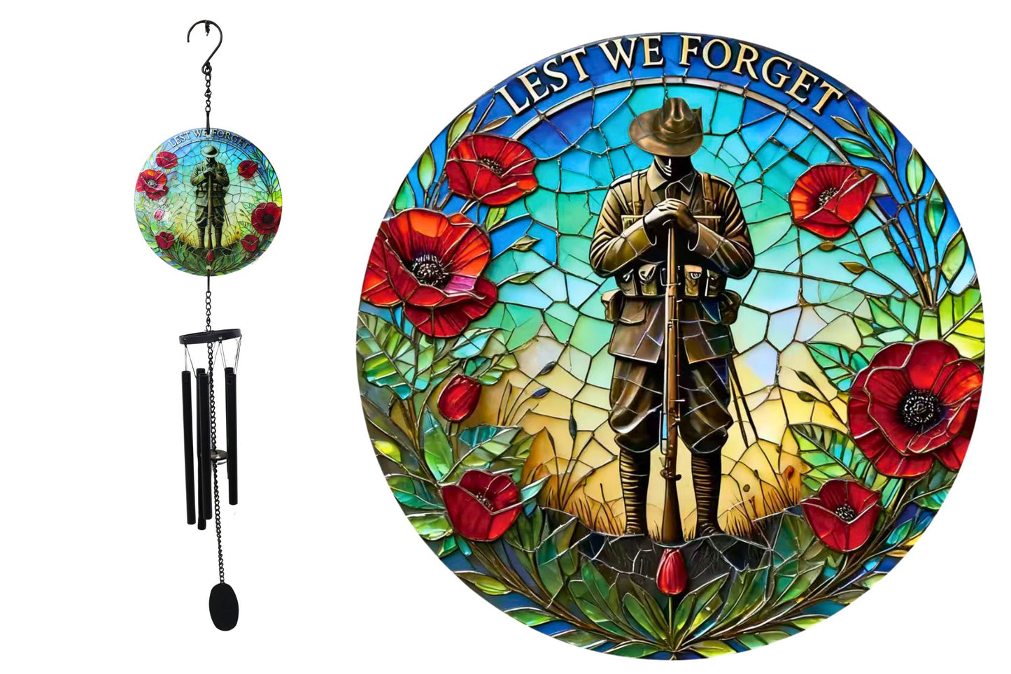 Anzac Glass Wind Chime Soldier 93x20cm