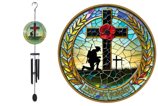 Anzac Glass Wind Chime Cross 93x20cm