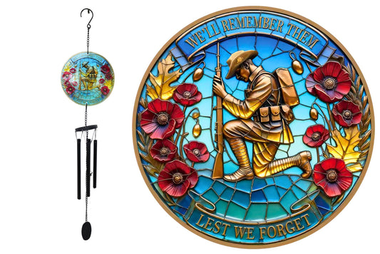 Anzac Glass Wind Chime Kneeling Soldier 93x20cm