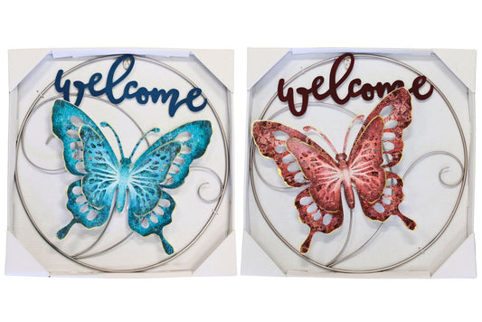 Wall Plaque Welcome Butterfly 50cm 2 Asstd