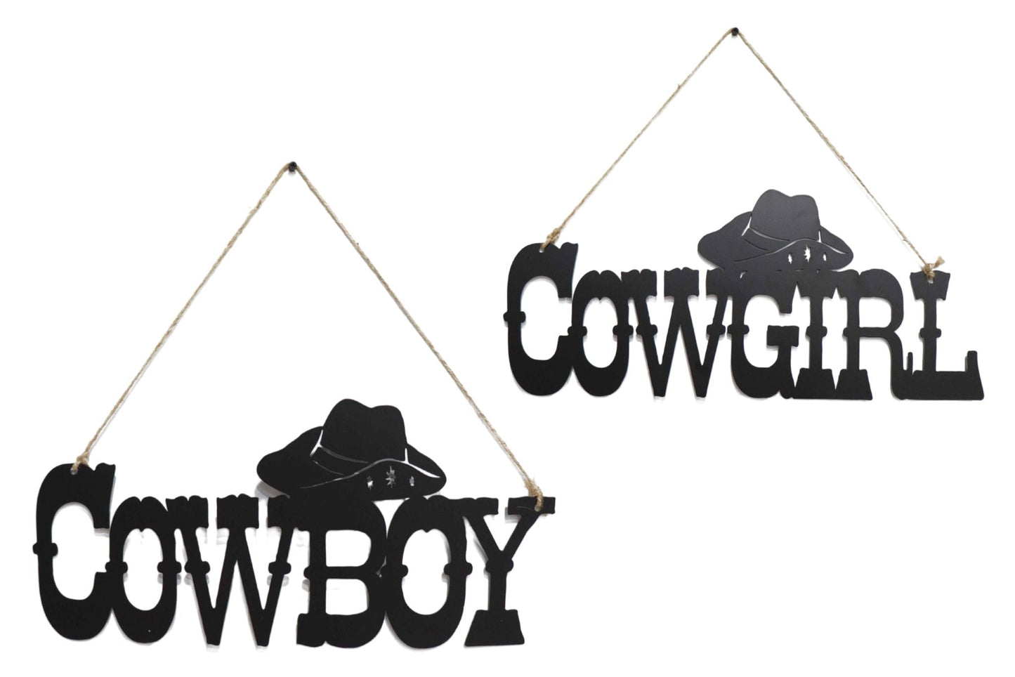 Metal Hanging Sign Cowboy/Cowgirl 50x21cm 2 Asstd